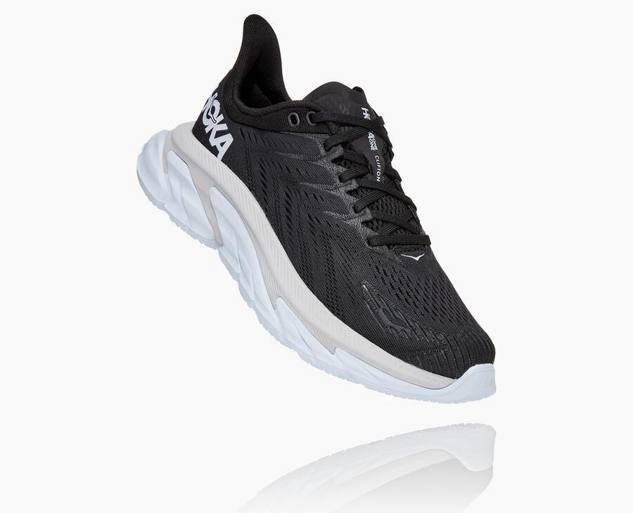 Hoka One One Running Shoes Womens Black/White - Clifton Edge - 08631PXCF